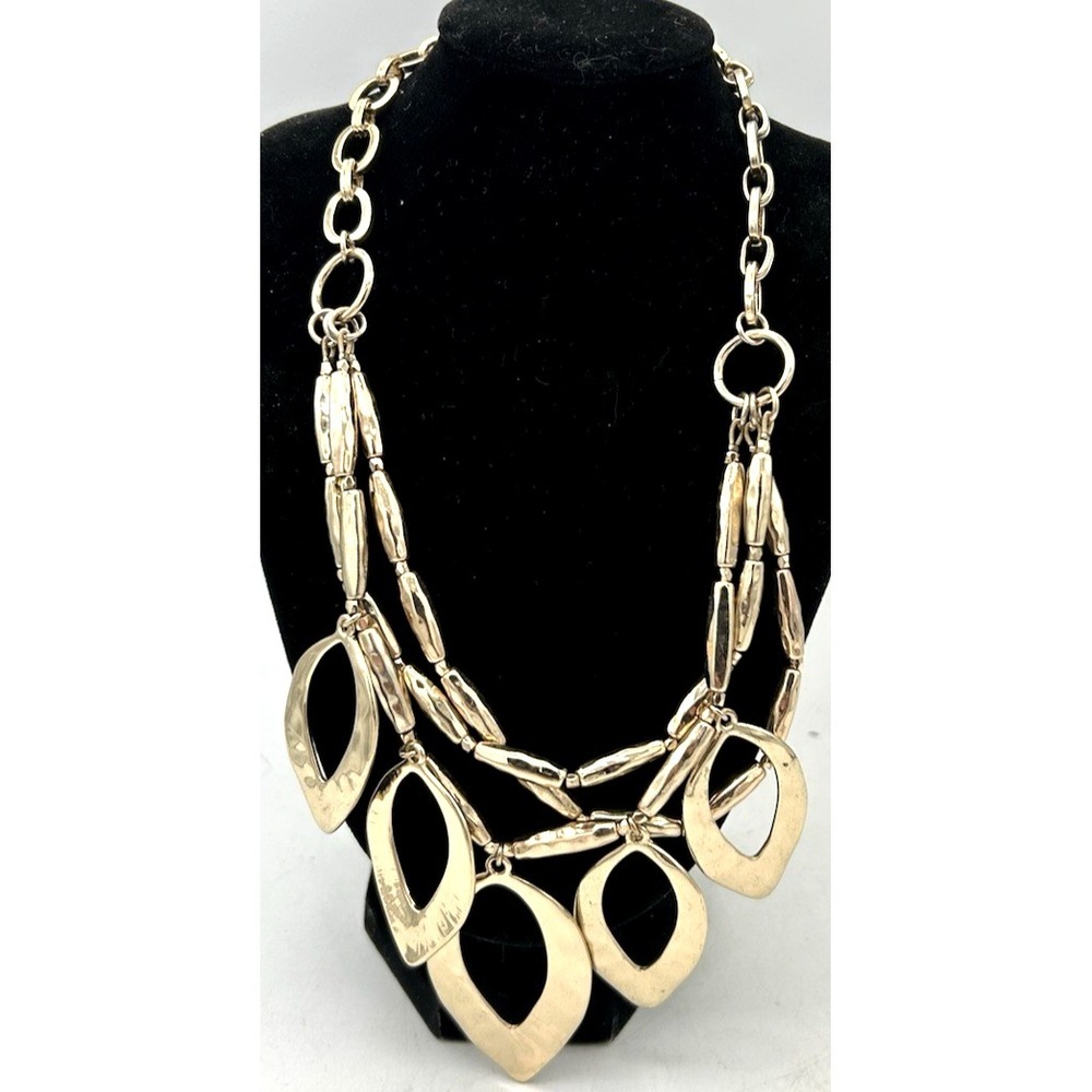 St Thomas Bib Necklace Gold Tone Statement Hammered 16"+ 3" EXT